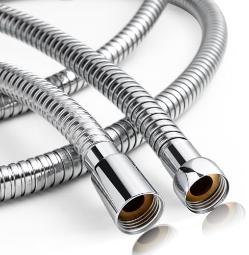 OFFO Large Bore Shower Hose 1.2m, 11mm Bore High-Flow Anti-Kink Shower Hose Stainless Steel Replacement High Pressure Shower Hoses,Universal Leakproof,Chrome
