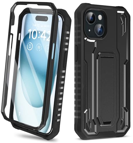 ORETECH für iPhone 15 Hülle, mit [Ständer][Vordere und Hintere Hülle], Handyhülle iPhone 15, 360 Grad Verteidiger Ganzkörperschutz Stoßfest Kratzfest Schutzhülle Tough Bumper Hülle iPhone 15, Schwarz