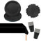 Juego de vajilla de papel negro de 53 piezas, vajilla para fiesta de Navidad, juego de vajilla negro, mantel rectangular, platos de papel, servilletas, vasos de papel para cumpleaños, bodas,
