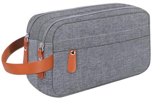 Travel Toiletry Bag for Women and Men, Shaving Bag for Toiletries Accessories Wash Bag Foldable Storage Bags with Handle for Cosmetics Brushes Tools with 7 Compartments (Grey)