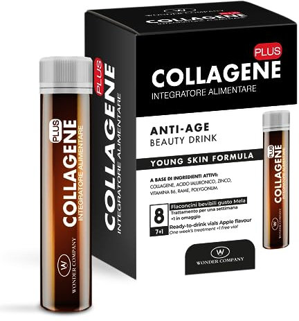 COLLAGENE PLUS, integratore alimentare a base di Collagene idrolizzato, 8 pratici flaconcini da bere (1 al giorno) - Wonder Company