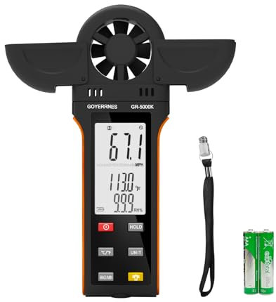 Digitales Anzeige Anemometer HVAC Windmesser Tester Messen Sie die Windgeschwindigkeit m/s, km/h, mph, Knotentemperatur℃/℉Unterstützt Stativschraube, Datenspeicherung, Hintergrundbeleuchtung