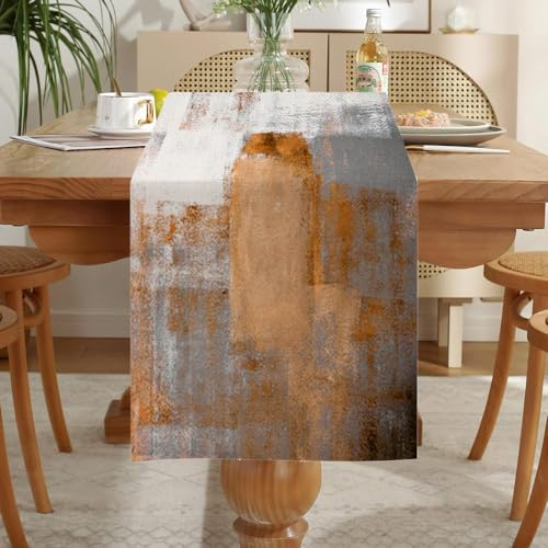 LOZULO Tischläufer Modern Orange Läufer Tisch Boho Leinen Tischläufer Abwaschbar Landhausstil Table Runner Party Tischdeko Outdoor Wetterfest Tischläufer 33x183 für Couchtisch