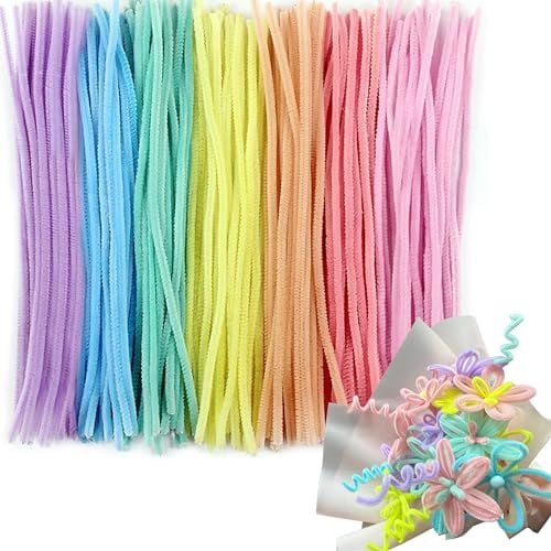 Lawen Creative Pipe Cleaners in 7 Macaron Colours, DIY Crafts, Cartoon Chenille Wire for Wire Sculptures, 6 mm x 30 cm (400 Macaron)