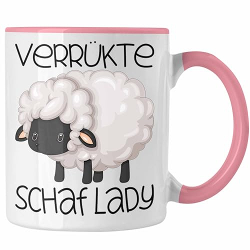 Trendation - Schaf Tasse Geschenk Schafhirte Hirtin Verrückte Schaf Lady Schaf-Liebhaber Kaffee-Becher (Rosa)