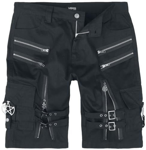 Gothicana by EMP Herren Schwarze Shorts mit Pentagrammanhänger und Schnallen