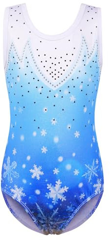 ZNYUNE Balletttrikot für Mädchen, buntes Schneeflocken-Element, Kinder, Gymnastik, Sportbekleidung, Turnanzug, 3–12 Jahre, Blaue Schneeflocke, 11-12 Jahre