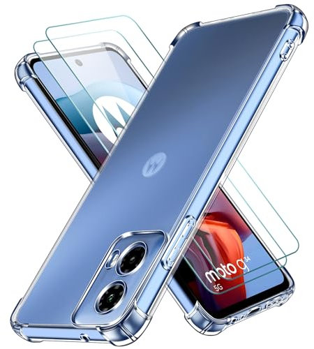 ivoler 3 in 1 Funda para Motorola Moto G34 5G con 2 Piezas Cristal Templado, Transparente Carcasa Protectora Antigolpes Case, Suave TPU Silicona Anti-Choques Caso