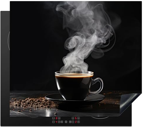 KitchenYeah© Herdabdeckplatte Einteilig Ceranfeld Abdeckplatte Küche Deko Ceranfeldabdeckung Herdabdeckung Induktionsmatte Kaffee - Schwarz - Kaffeebohnen - Stillleben - 60x52 cm