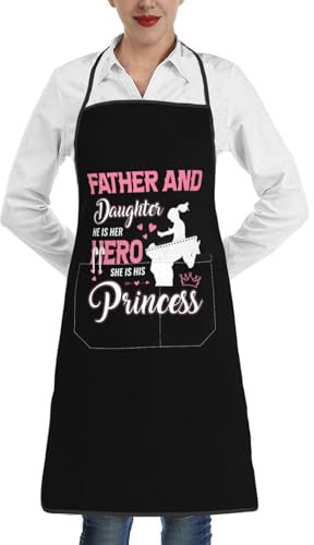Ldsgdfst Schürze mit Aufschrift Father And Daughter He Is Her Hero She Is His Princess, für Männer und Frauen, verstellbar, wasserdicht, mit Taschen, Lätzchen, Küchenschürze, Kochschürze, Siehe