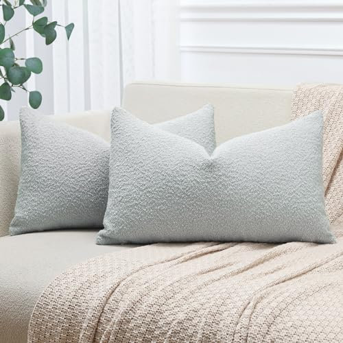 JOTOM 2er Set Boucle Kissenbezüge, Dekorative Weich Einfarbig Wurf Kissenbezug Moderne Kissenhüllen Sofakissen Dekokissen Zierkissenbezug für Wohnzimmer Schlafzimmer Deko (40x60cm, Blaugrau)