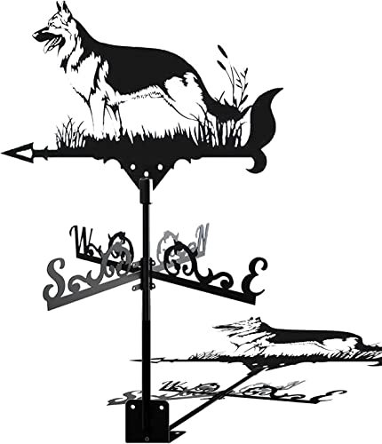 Windfahne, Deutscher Schäferhund, Wetterfahne mit Dachmontage, Bauernhaus-Wetterfahne, kreativer Windrichtungsanzeiger mit Rostschutzbeschichtung Metallhalterung im Freien
