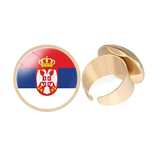 GONMFKM Modischer Serbien-Flaggen-Ring Für Damen Und Herren, Unisex – Modische Glaskuppel-Cabochon-Öffnung, Verstellbare Knöchelringe, Jahrestag, Hochzeit, Fingerringe, Schmuck, Geschenke, Gelb, 20