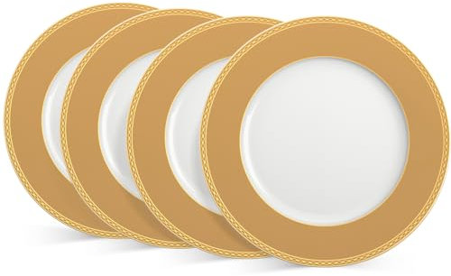FASTELLONG Porcelain Salad Plates Set of 4, 8 inch China Dessert Plates, Ceramic Outdoor Dinner Plates, Dishwasher & Microwave Safe Dish Set, Brown