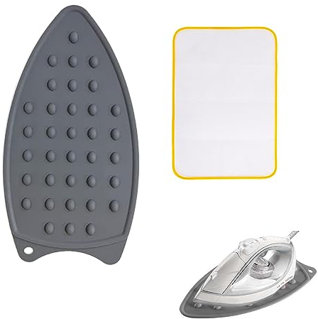 NIYATA - Juego de 2 fundas para planchar de silicona con 1 paño para planchar aislante, alfombrilla de planchado sobre mesa, soporte para plancha, aislamiento térmico grueso, hogar (gris)