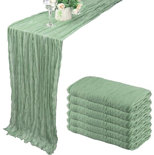 YAOYIN 6 Stück Tischläufer Salbeigrün, Tischläufer Modern Boho Tischdeko, Tischläufer Eukalyptus Grün für Hochzeits Deko, Geburtstag Deko, Weihnachts Deko, Valentinstag Deko(90x300cm)