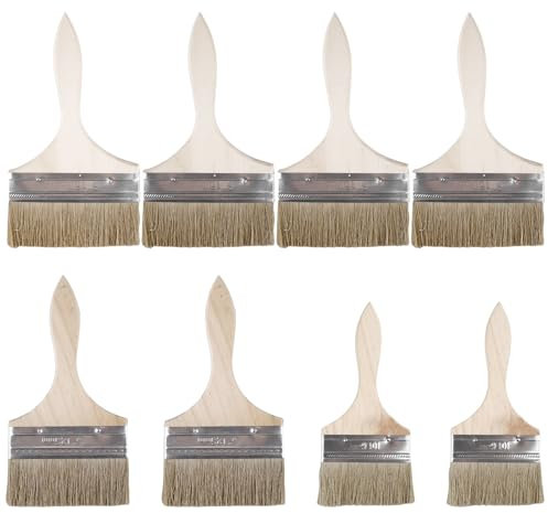 8 pinceles de pintor, 100 mm/125 mm/150 mm, pincel plano con mango de madera, juego de pinceles con mango de madera, juego de pinceles para barnices, barnices, aceites, pinturas de pared, pinceles de
