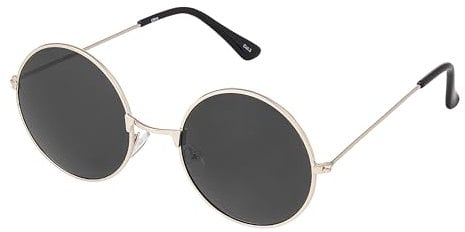 Ultra UV400 Round Sunglasses for Men & Women - Unisex Retro Large Round Glasses with Spring Comfort Fit Hinges - UVA UVB Protection Circle Sunglasses - Metal Framed Shades (Gold Frame Black Lenses)