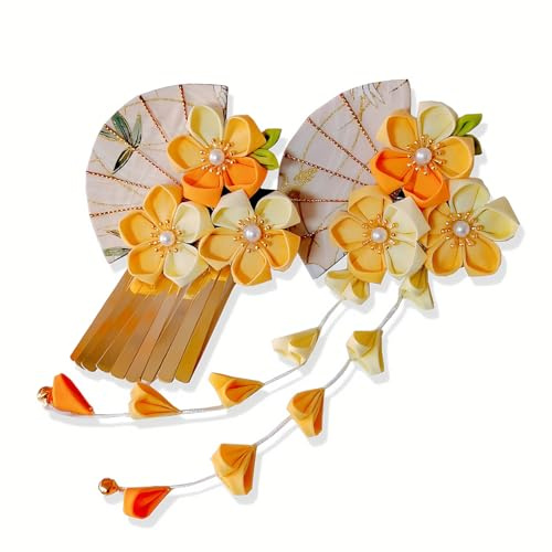 CAMDOM Japanische Kimono Quasten Blumen Haarspangen Traditionelles Kanzashi Haarnadeln Haaraccessoire Set für Hochzeit Cosplay Festivals und Täglichen Stil