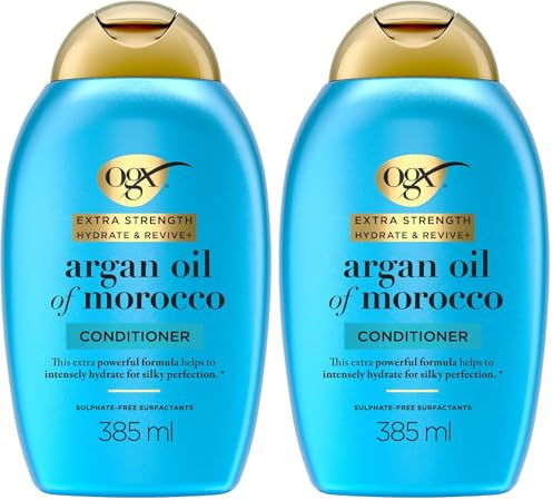OGX Argan Oil of Morocco Extra Strength Shampoo Hydrate & Revive 2x385 ml | Extra starke Pflegeformel gegen trockenes, geschädigtes und sprödes Haar, , ohne Silikone, Sulfate und Parabene