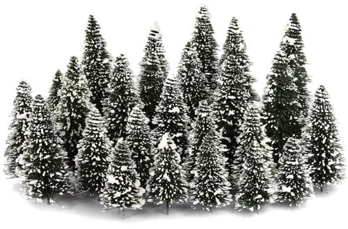Evemodel Model Track Snow Fir Trees Snowy Trees for Winter Village Landscape for Home Christmas Decoration (40 Pieces Different Heights)