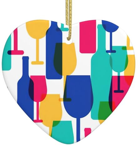 Cocktailgläser und Weinflaschen Weihnachtsbaum Keramik Hängend für Christbaumschmuck Herzförmiger Anhänger mit Goldseil