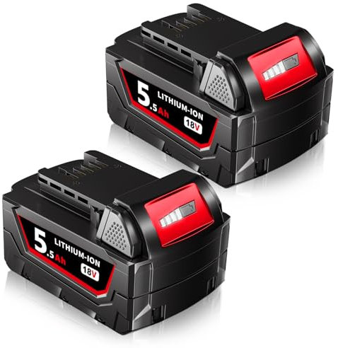 2 Stück 5,5Ah 18V M-18 Lithium-Ionen Akku Kompatibel mit Milwaukee M-18-Akku Ersatz für Milwaukee-Akku 48-11-1812 48-11-1850 48-11-1852 48-11-1862 Mit LED-Kontrollleuchte