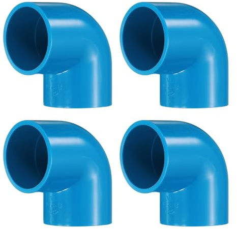 sourcing map 4 raccordi per tubi a gomito a 90 gradi, 2 vie, in PVC, per mobili, ad angolo, uscita laterale a gomito per fognature, tubi di scarico idraulici, forniture idriche per giardino, blu