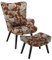 Matomn Relaxsessel mit Hocker Patchwork Sessel Holz Sessel Wohnzimmer moderner Ohrensessel mit Massivholzfüße Fernsehsessel Leinen Loungesessel Stuhl (Rostrot)