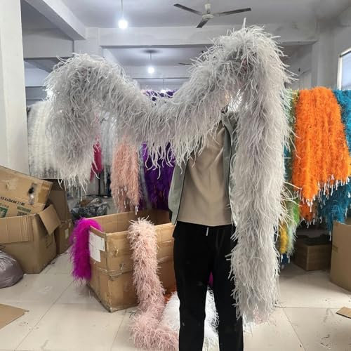 Boa de plumas de avestruz blancas naturales de 2 metros/lote, 3, 6, 8, 10 y 35 capas, para chal, boda, carnaval, ropa, costura, color gris pluma, 3 capas