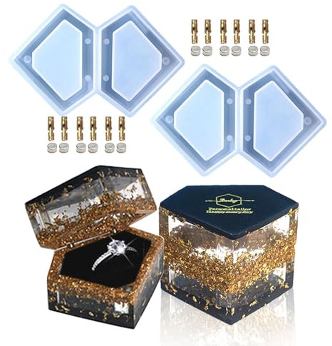 2Pcs Ring Box Resin Molds, Diamond Shape Ring Holder Silicone Mold for Engagement Wedding Birthday Gifts