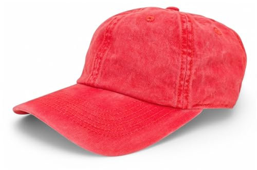 styleBREAKER Cappellino Unisex Baseball Look Vintage Regolabile 6-Pannelli Cappy in Look Washed con Visiera Curvata in Cotone Cappello Retro per Donna e Uomo, Rosso