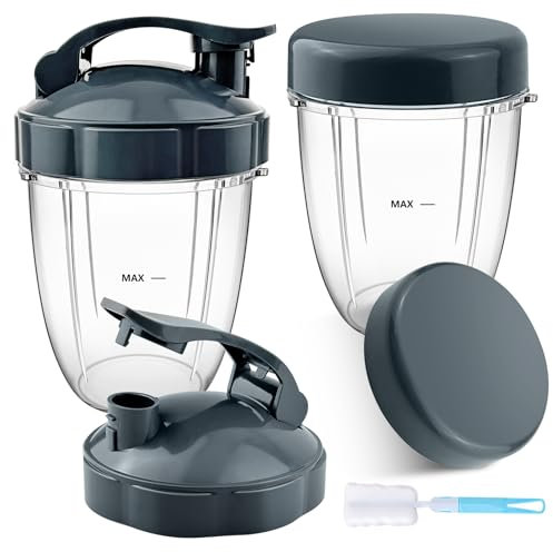 WZYTEU 2 Set Entsafterbecher, PC Becher 18OZ für Nutribullet Entsafter 600W 900W mit 4 Stk Becherdeckel & 1 Stk Tassenreinigungsbürste(Transparent)