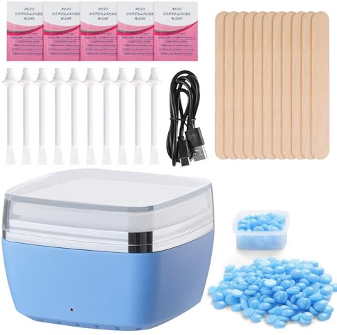 QESSUVNC Mini Waxing Kit For Men And Women, USB Wax Heater For Hair Removal With 100g Wax Beans At Home Hair Removal, Used For Nose, Ear Hair, Eyebrow Trimming, Blue
