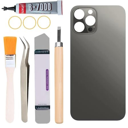 Yuntunele Ersatz-Rückglas für iPhone 12 Pro, alle Träger mit professionellem Reparaturwerkzeug-Set, Schwarz