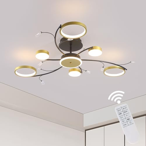 minifair LED-Deckenleuchte in Blumenform, Moderne Deckenlampe Kreative Runde Deckenleuchten mit Fernbedienung, Dimmbar deckenlampen für Wohnzimmer, Schlafzimmer, Esszimmer und Küche, 6+1 Leuchten