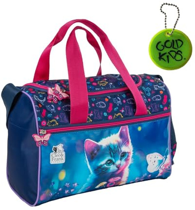 Goldkids - Sporttasche Kinder für Mädchen & Jungen - Umhängetasche mit Katze Motiv - Schwimmtasche mit verstärktem Boden - Trainingstasche 40 cm x 23 cm x 14 cm