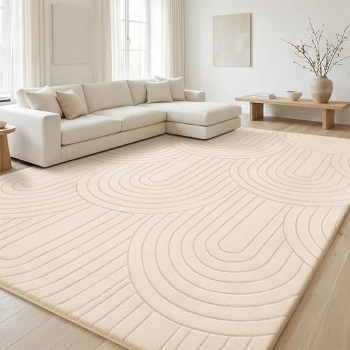 Treeboy Teppich Wohnzimmer 140 X 200 cm Muster Beige Teppiche Schlafzimmer | Kurzflor Flauschig Carpet Waschbar Großer Teppiche Gegend mit Rutschmatte Kinderzimmer 3D Organische Form Rug Living Room