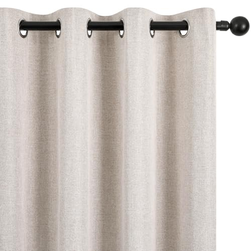 Deconovo Soft 100% Blackout Door Curtains with TPU Backing 90 Inch Drop Faux Linen Look Eyelet Thermal Insulated Curtains for Living Room, Linen, 46 x 90 Inch 2 Panels