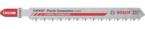Bosch 3 x Expert Plastic Composites Clean T301CHM Jigsaw Blade (for WPC Wood-Plastic Composites, Composite Material with Solid Surface, Length 117 mm, Professional Accessories Jigsaw)
