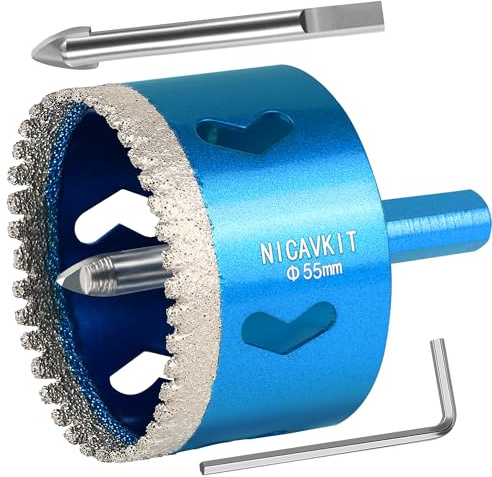 NICAVKIT Scie Cloche Diamantée 55mm avec Foret Guidage de Centrage, Professionnelle Foret Trépan Diamanté Denté Brasé pour Carrelage, Porcelaine, Verre, Marbre et Céramique