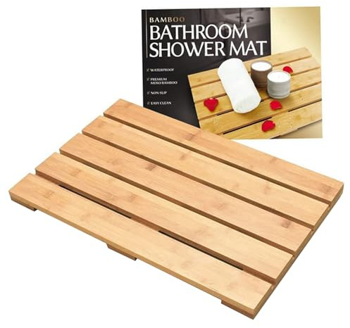 Tapis de Salle de Bain en Bambou, Tapis Bain en Bambou, Douche Naturelle antidérapante 19, 7x13, Salle étanche avec Trous Drainage, Douche intérieure et extérieure pour Spa, Sauna, pisci