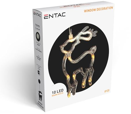 Entac Weihnachts-Fensterdeko Rentier – 10 LED warmweiß, batteriebetrieben