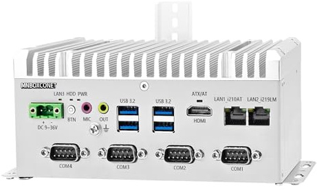 MNBOXCONET Industrie Mini PC Lüfterloser Core i5 8265U,Micro Embedded PC DDR4 Barebone Computer Server, 2Gigabit LAN, 4 x RS232/485 COM Rugged Fanless Design for Auto Power On, DC 9-36V Power Input