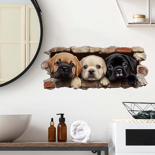 FUFUQUARE Wandtattoo 3D Lustige Hunde Wandaufkleber Cartoon Abnehmbare Selbstklebend Wandsticker für Schlafzimmer Wohnzimmer Kinderzimmer Sofa Hintergrund Wanddeko