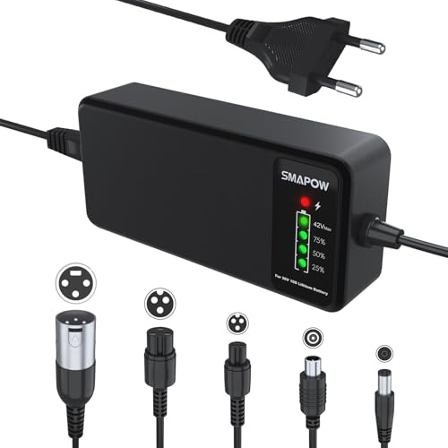 Chargeur Intelligent 42V pour Trottinette Électrique -2A, 5 Connecteurs | SMAPOW – Maximise Capacité & Cycles– Chargeur Compatible avec des Trottinettes 36V Lithium : Xiaomi, Ninebot et plus