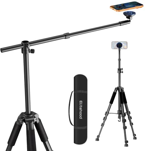 elitehood Magnetic Overhead Tripod, Tall iPhone Tripod Stand for Filming | Horizontal Overhead Phone Mount with 360° Rotation Holder, Heavy Duty Phone Tripod with Long Extension Arm for Cooking Video