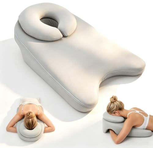 Normodic Gesichtskissen 2-in-1 mit Armloch, herausnehmbares Bauchschläferkissen aus Memory Schaum, ergonomisches Massagekissen mit Gesichtsöffnung zum Liegen, Lesen & Entspannen – waschbarer Bezug