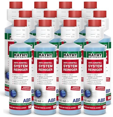 MATHY-ABR Anti Kristall Systemreiniger, 12x250ml, Zusatz für AdBlue® | Hochkonzentriertes Additiv gegen Kristallbildung im AdBlue® Tank und SCR-Einspritz-System, Hochwirksamer Diesel Reiniger