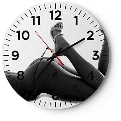 Modern Wanduhr Frau Akt Pose 40x40cm Rund Groß Wand Uhr Glas Analog Zimmeruhren Küche Büro Wohnzimmer Glasuhr Wall Clock Dekoration Design Wanddekoration Küchenuhr C4AR40x40-0105